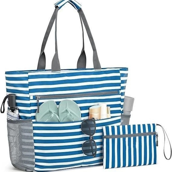 Foldbar Bærbar Strandtaske - Blå/Navy Blå