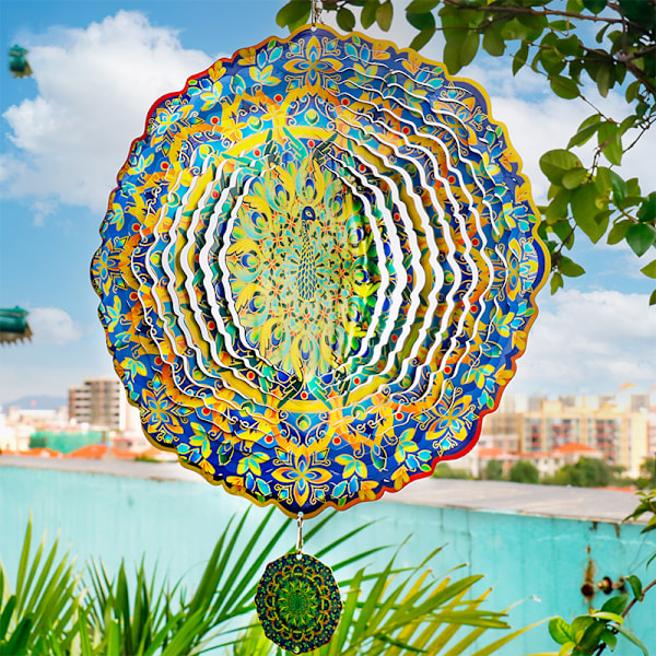 3D-roterande Mandala vindspel - Påfågeldesign