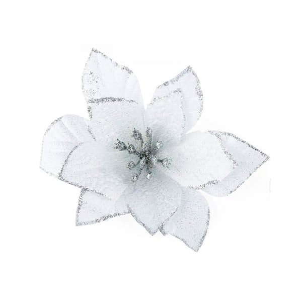 Julrosor konstgjorda blommor juldekoration 12-pack Vit/silver