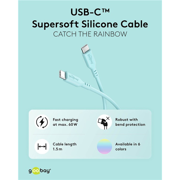 USB-C™-silikonkabel, 1,5 m, turkos