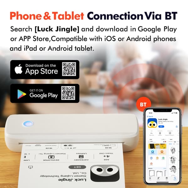 Bærbar termisk printer kompatibel med Android, Apple og Window – genopladelig Bluetooth- og USB-penfri printer med 3 ruller termisk papir White White