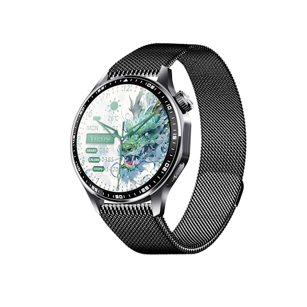 Smartwatch med EKG, pulsmåler, blodtryksmåler og skridttæller Sort Milanese rem