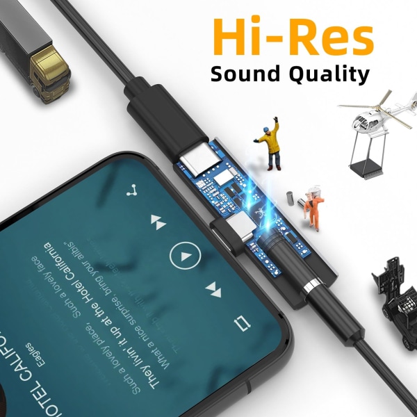 USB-C til 3,5 mm adapter til hovedtelefoner og oplader Grå
