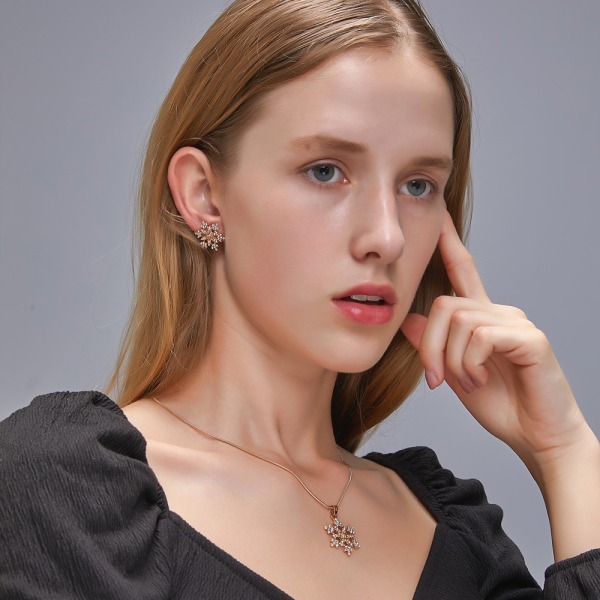 Snowflake Halsband Örhängen Set Guld
