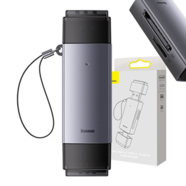 Baseus Lite Series SD/TF minneskortläsare, USB + USB-C (grå)