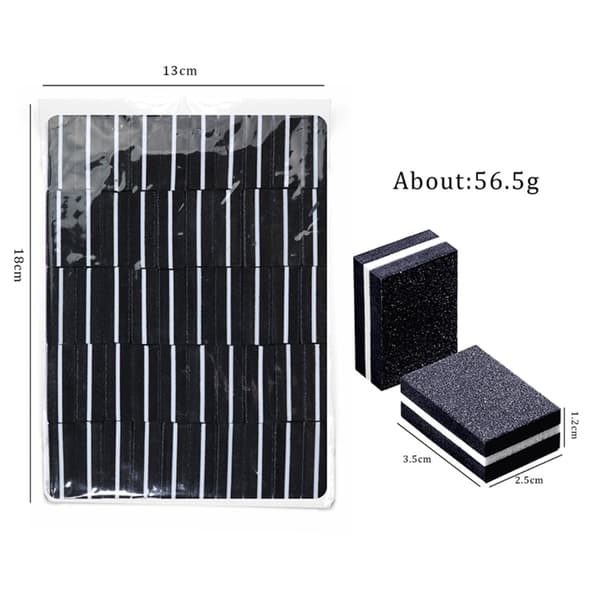 Mini dobbeltsidet neglebuffer svamp til formning og polering til salon og rejse - vaskbar mini buffer til hårde fingre og tånegle, pakke med 50 Black Black
