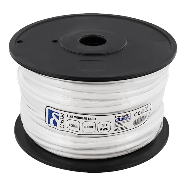 Modular cable, 6P, reel, 100m, white