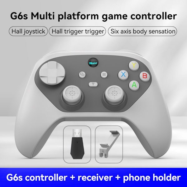 G6S Switch Bluetooth 5.3 Handkontroll med Hall Joystick - Multi-Plattformsstöd, kompatibelt med Android, iOS, PC och Nintendo Switch Grey Grey
