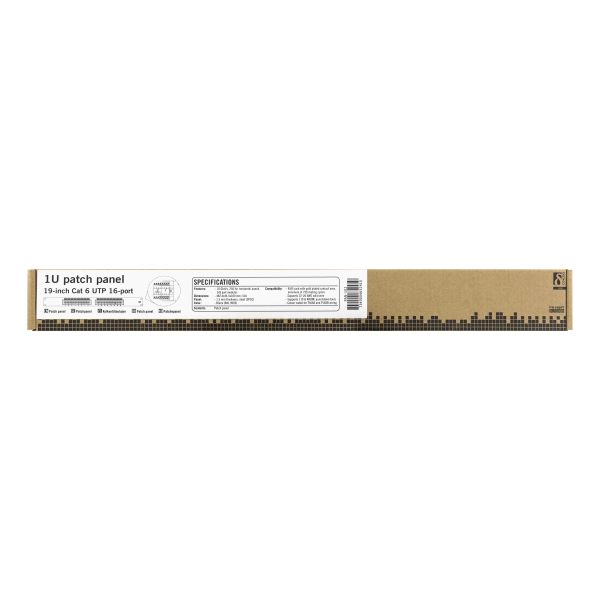 19" patch panel, 16+xRJ45, Cat6, UTP, 10Gbps, 1U