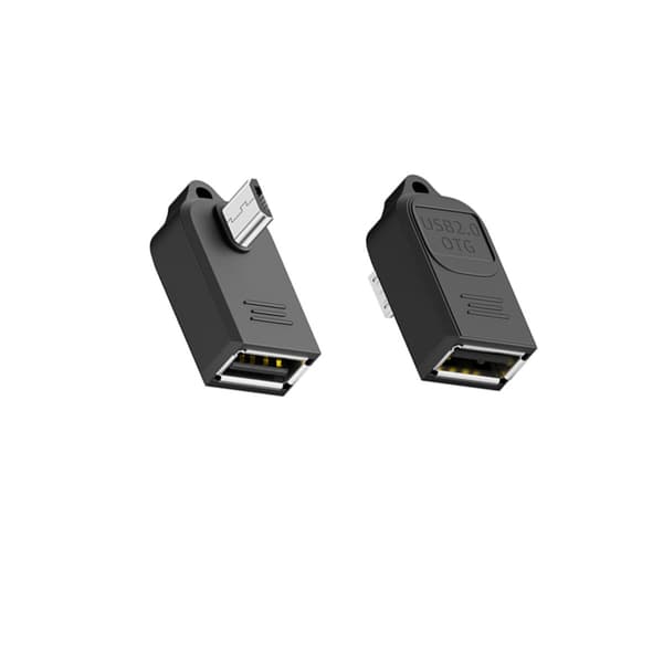 USB-A hona till Micro-B hane OTG-adapter med 90° vinkel och nyckelring, 4-pack, ABS svart, stöder 5V/1A laddning och USB 2.0 dataöverföring