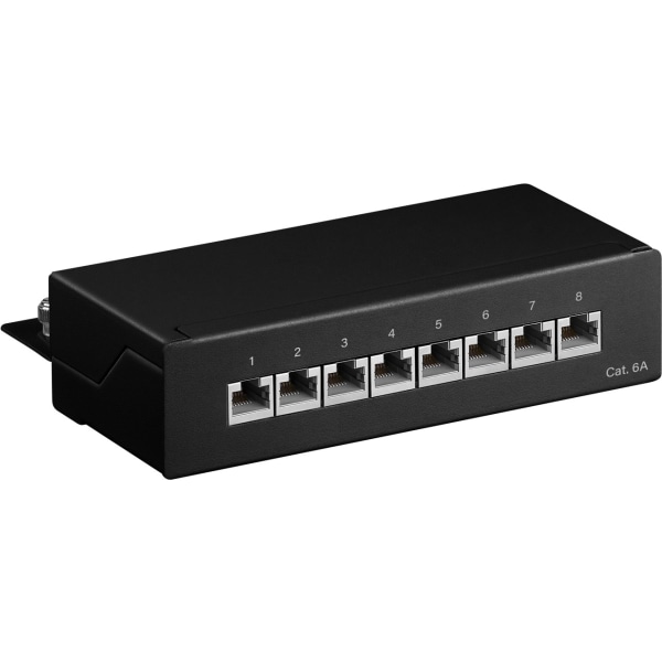 CAT 6a mini-/skrivbordskopplingspanel, 8 portar (1 HE) Svart