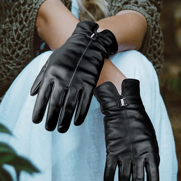 Dame Vinterhandsker i Fåreskind - Touchscreen & Varm Black L Black L