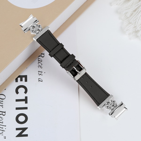 Klockarmband i äkta läder för Samsung Watch 4/5/6/7 Svart