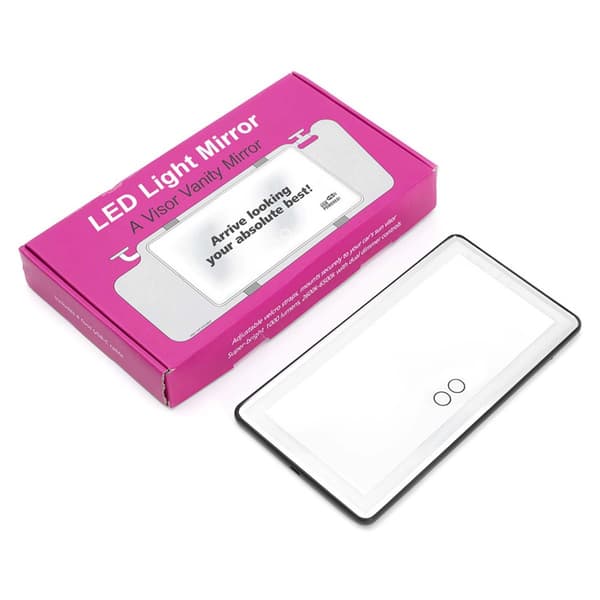 Sort LED Bil Makeupspejl - Genopladelig, Touch Control, Justerbar Lysstyrke