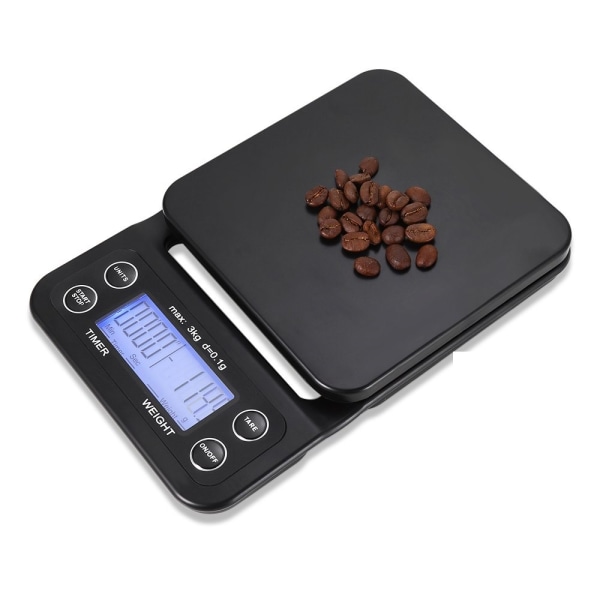Digital køkkenvægt/kaffevægt 3 kg/0.1g Sort Sort