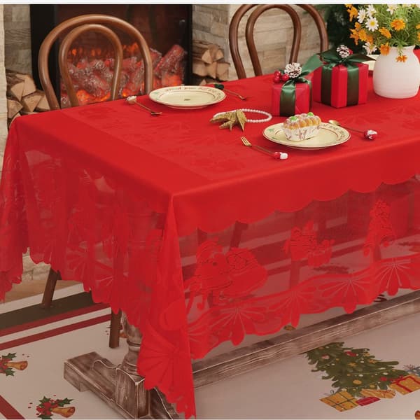 Festlig Julspetsduk - Broderad Polyester Julbordsdekoration för en Stämningsfull Högtid Red S Red S