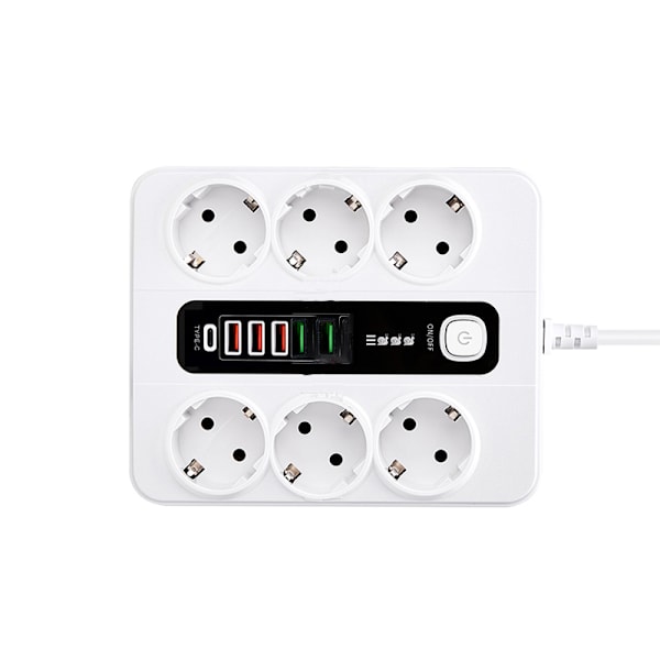 EU 6-stik, 5 USB-porte, 1 USB-C-port Hvid