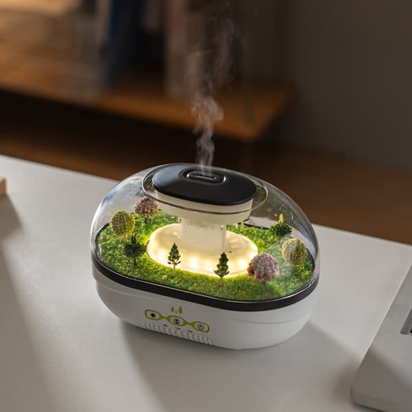 Miniatyrbefuktare med aromaterapi, nattljus, timer och vattentank på 400 ml