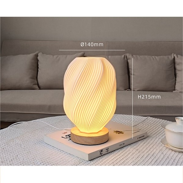 USB Dæmpbar 3D-printet bordlampe med træfod - Moderne sengelampe