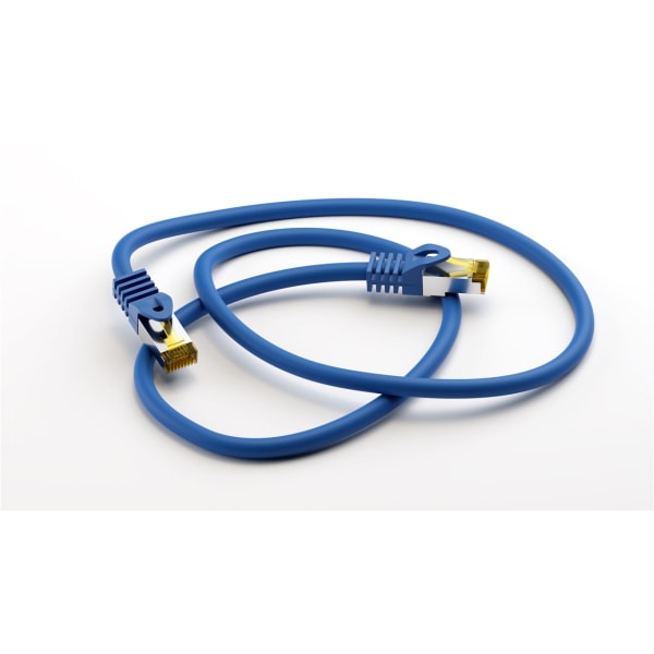 RJ45 patchkabel S/FTP (PiMF), 500 MHz, med CAT 7 råkabel, blå, 30 m