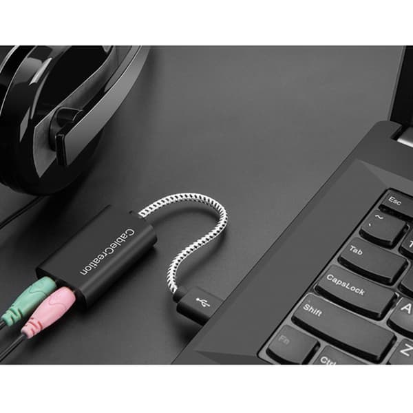USB til 3.5mm lydadapter til PC og bærbar - ekstern USB-lydkort med USB 2.0, 5.1 kanal, støjreduktion og sort aluminium