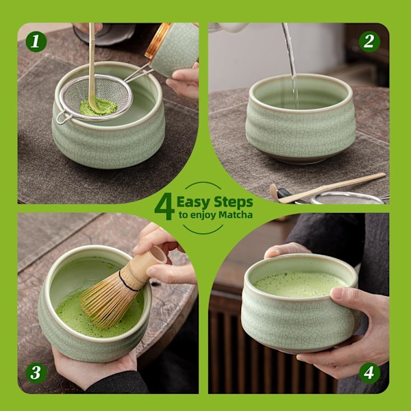 Matcha Visp Set CT Fyra Delar - Vit Crackle Glasyr