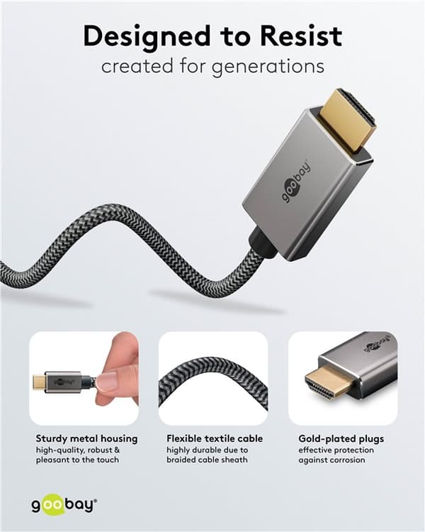 USB-C™-til-HDMI™-kabel, 2 m, sort;sølv