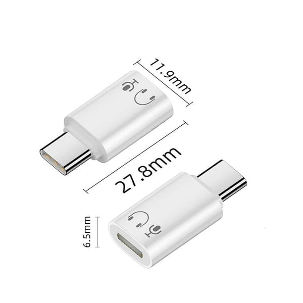 Lightning hun til USB-C han aluminiumslegering hovedtelefonadapter - Direkte stik White White