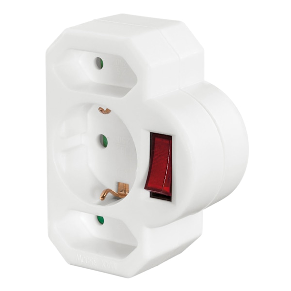Adapter 3-Vägs Med Brytare Adapter Vit