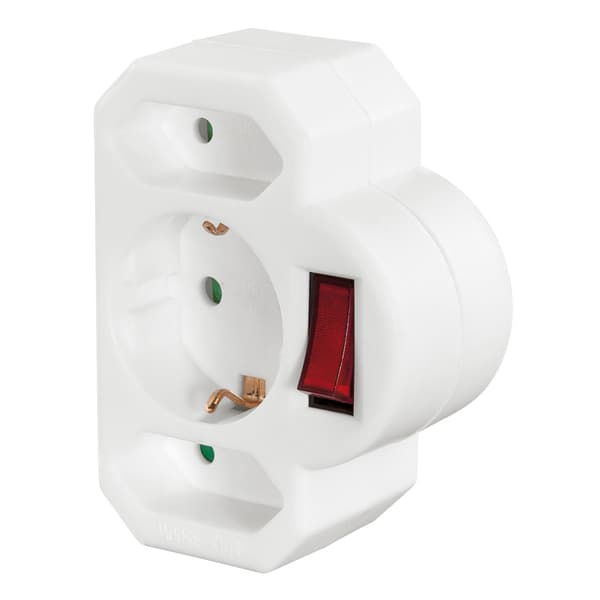 Stikkontakt Adapter 3-Way Med Afbryder Hvid