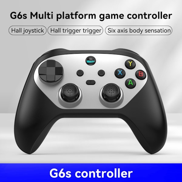 G6S Switch Bluetooth 5.3 Handkontroll med Hall Joystick - Multi-Plattformsstöd, kompatibelt med Android, iOS, PC och Nintendo Switch Black + Silver Black + Silver