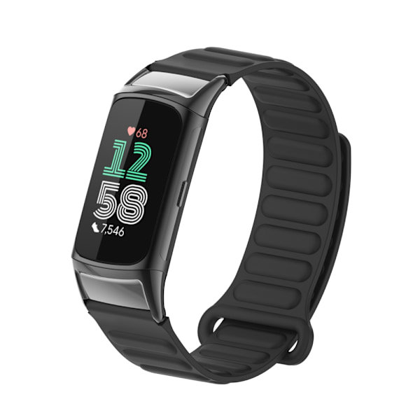 Stilfuldt magnetisk silikonearmbånd til Fitbit Charge 6 Sort