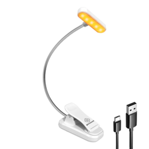 Trådlös lampa Glocusent ET-Head clip-on boklampa, USB-C 650mAh timer (Vit)