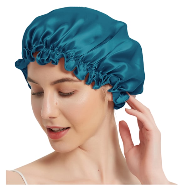 100 % Mulberry Silk Sleep Cap för kvinnor, mjuk nattsömnhatt Blå M