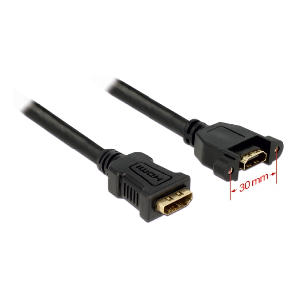 HDMI cable  panel mount 2xHDMI 19pin female 0.25m black