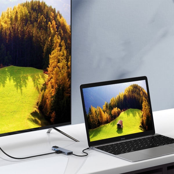 INF USB-C multiportadapter USB-A, USB-C, HDMI, RJ45 Grå