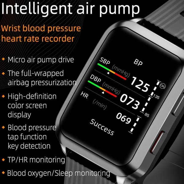 Smartwatch med blodtrycksmätare Black Black