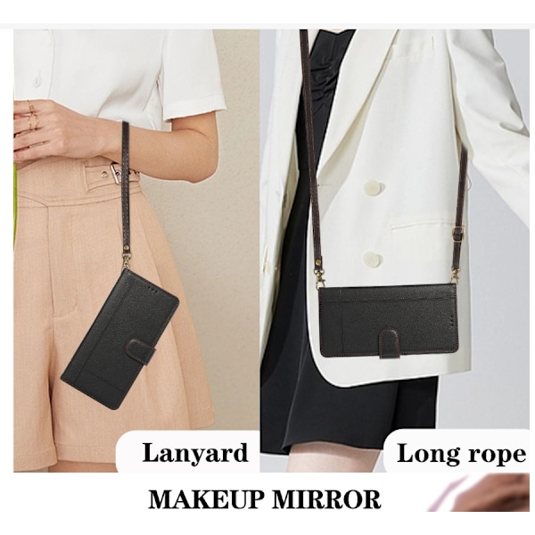 iPhone 11 Wallet Mirror Card Holder Crossbody Beskyttelsesetui