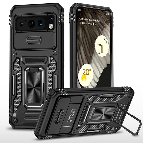 Google Pixel Black Case med ringstander og glidende linse Google Pixel 7