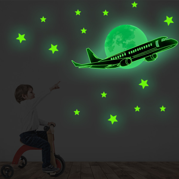 Glow in The Dark Plane Stars-klistermærker Grøn Grøn