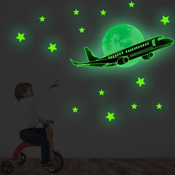 Glow in The Dark Plane Stars Stickers Grön Grön