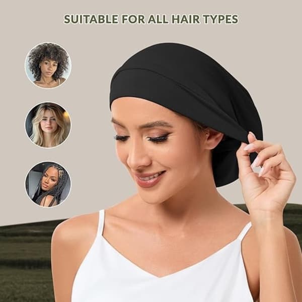 Modal Sleep Cap - Blød og behagelig hovedbeklædning til kvinder, ideel til hårbeskyttelse og kemoterapi Black Black