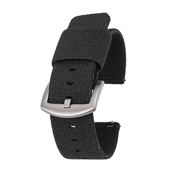 Nylon klockarmband med fjäderstänger med snabbkoppling Svart 24 mm