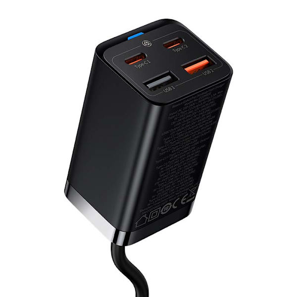 Snabbladdare Baseus GaN3 Pro, 2x USB-C, 2x USB, 65W (svart)