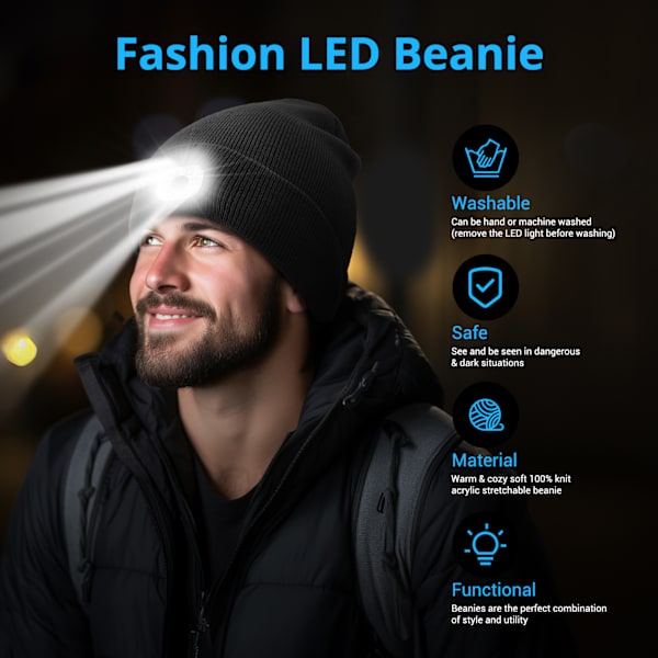 LED-pipo Bluetooth-kuulokkeilla - Yksi valo Musta