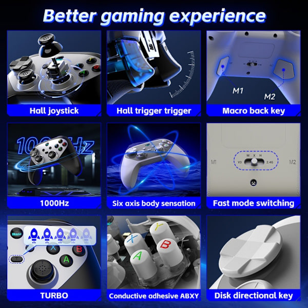 G6S Switch Bluetooth 5.3 Handkontroll med Hall Joystick - Multi-Plattformsstöd, kompatibelt med Android, iOS, PC och Nintendo Switch Grey Grey
