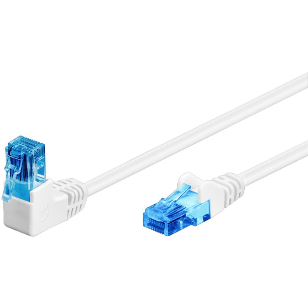 Patchkabel CAT 6A, 1x 90° vinklad, U/UTP, vit