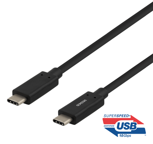 USB-C-kaapeli, 0,5m, 60W USB PD, 10Gbps, musta