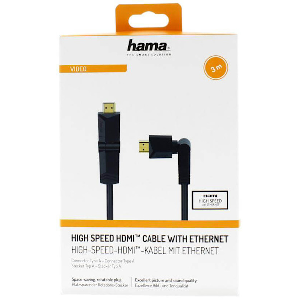 HAMA Kabel HDMI Ethernet Roterande Guld Svart 3m