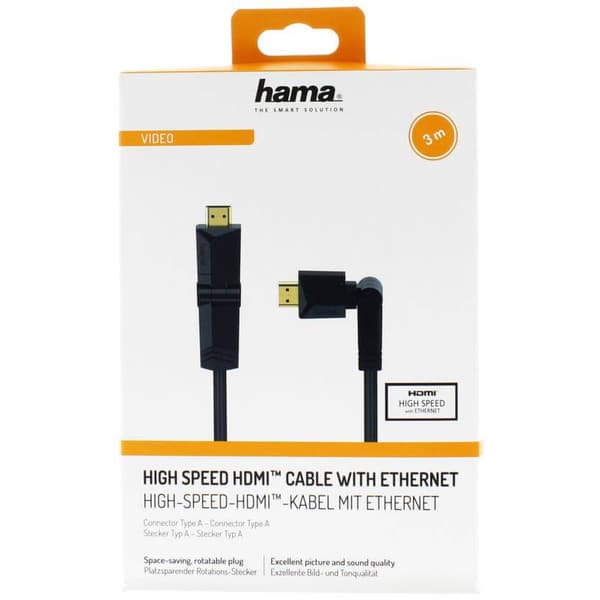 Kabel HDMI Ethernet Roterande Guld Svart 3m